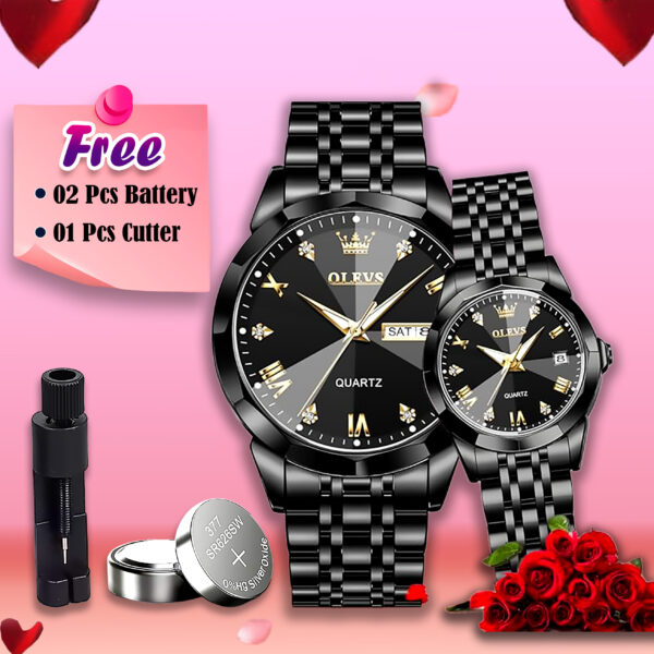 Olevs Stainless Steel fashionable Couple watches Silver Royal Blue Code : 8897/740 - Image 3