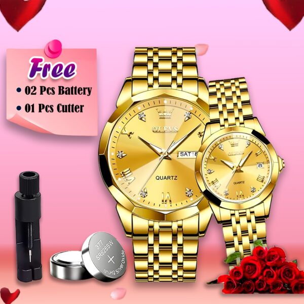 Olevs Stainless Steel fashionable Couple watches Silver Royal Blue Code : 8897/740 - Image 2