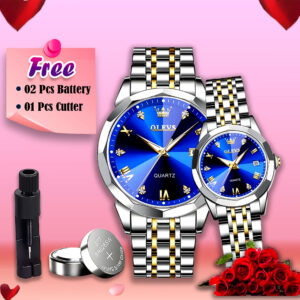 Olevs Stainless Steel fashionable Couple watches Silver Royal Blue Code : 8897/740